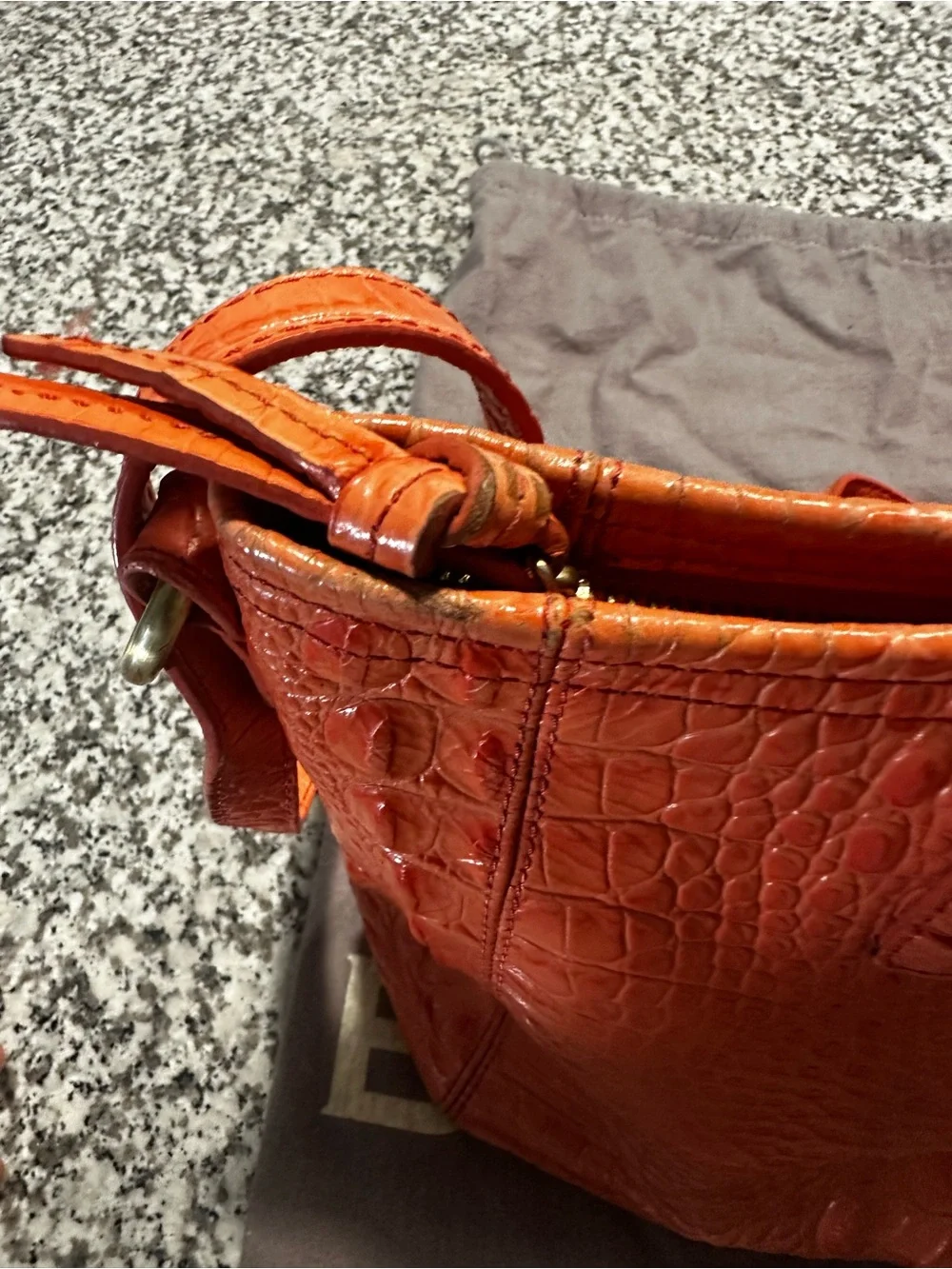 Brahmin Burnt Orange Croc-Embossed Tote - Picture 4 of 6